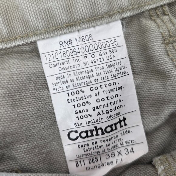 Carhart Carpenter Pants Mens Beige Straight 100% Cotton Heavy Denim B11  38 x 32 - Picture 8 of 8